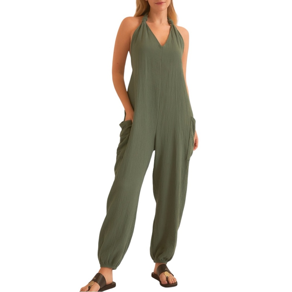 Women’s Olive Halter Jumpsuit